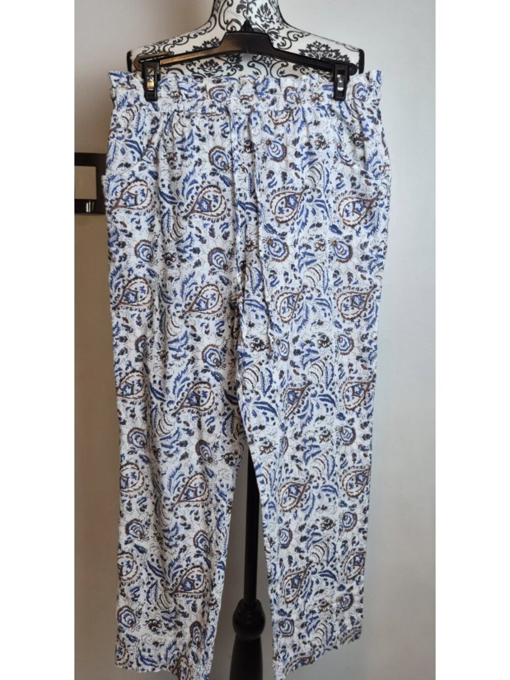 Xirena Womens S Paisley Print Cotton Pull-On Pants Elastic Waist Drawstring